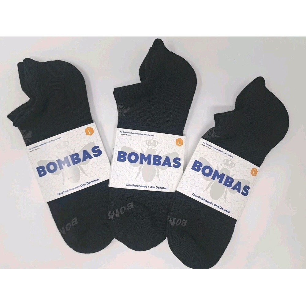 3 Pairs New Bombas Socks Unisex Ankle Black Adult Size Large